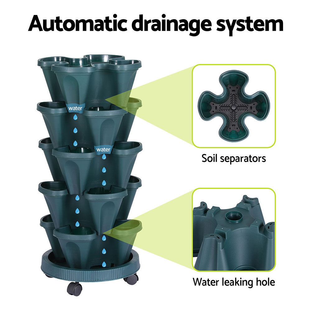 Green Fingers 5-Pot Stackable Strawberry Planter – Dark Green