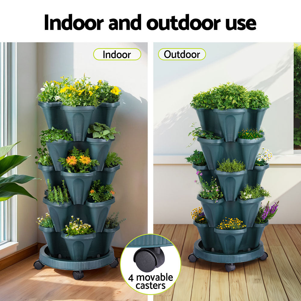 Green Fingers 5-Pot Stackable Strawberry Planter – Dark Green