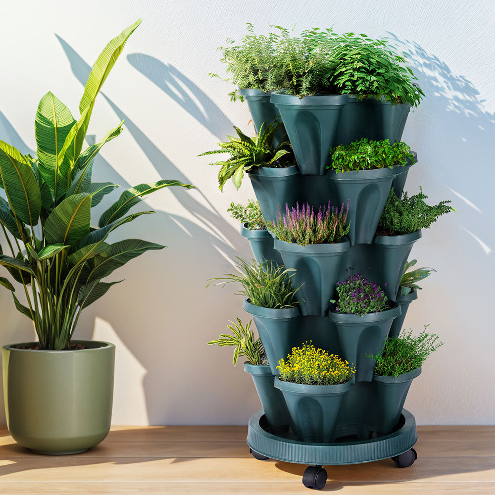 Green Fingers 5-Pot Stackable Strawberry Planter – Dark Green