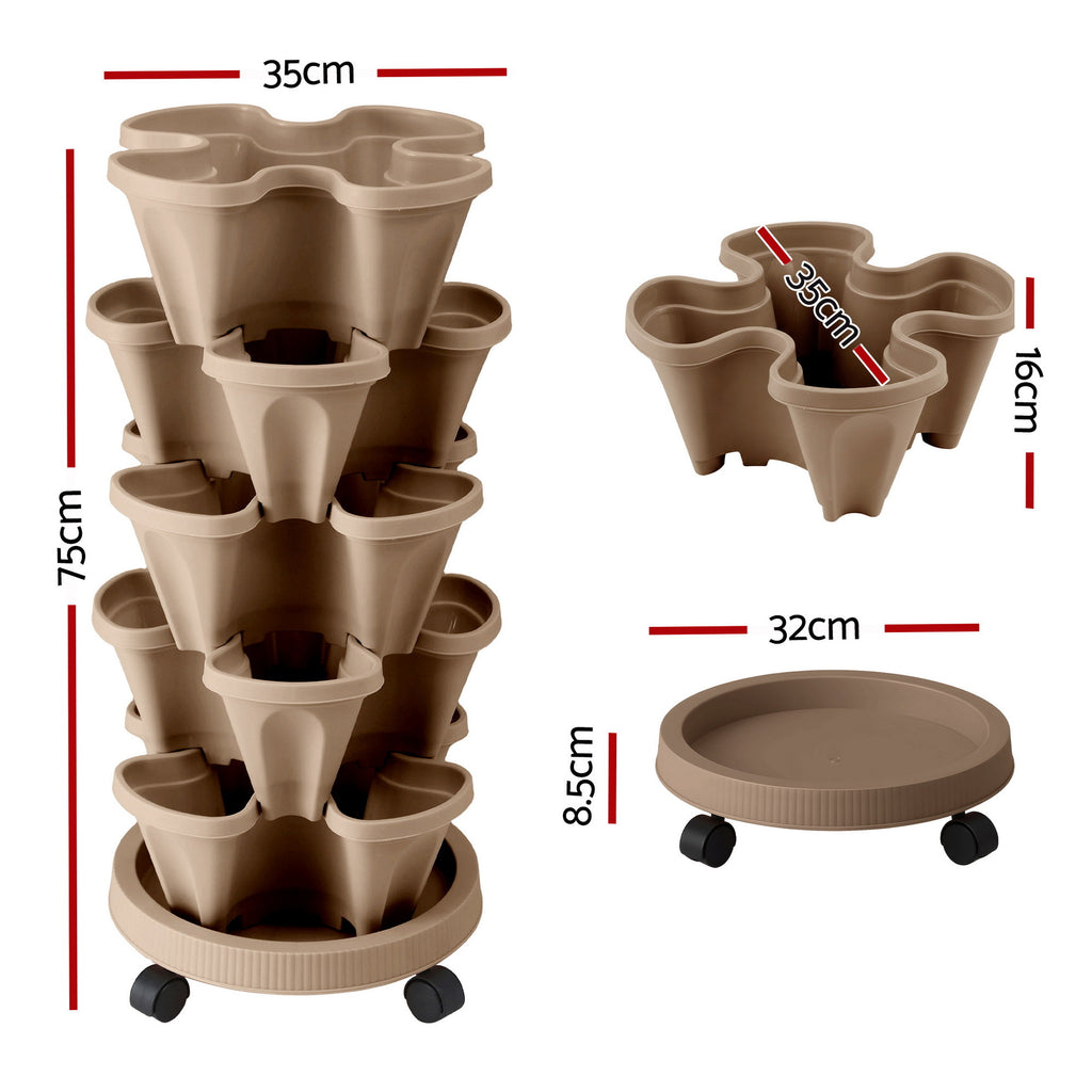 Green Fingers 5-Pot Stackable Strawberry Planter – Tan