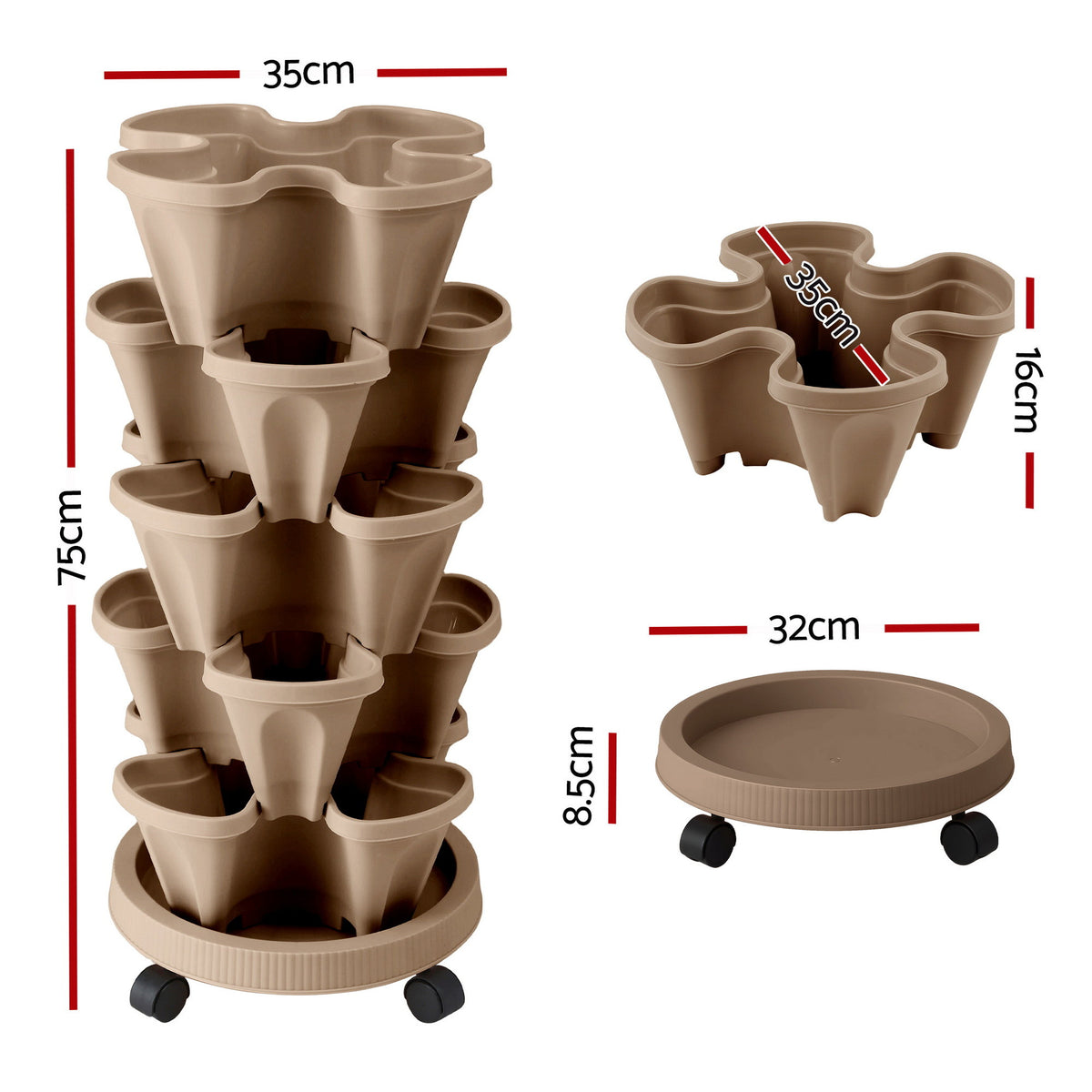 Green Fingers 5-Pot Stackable Strawberry Planter – Tan