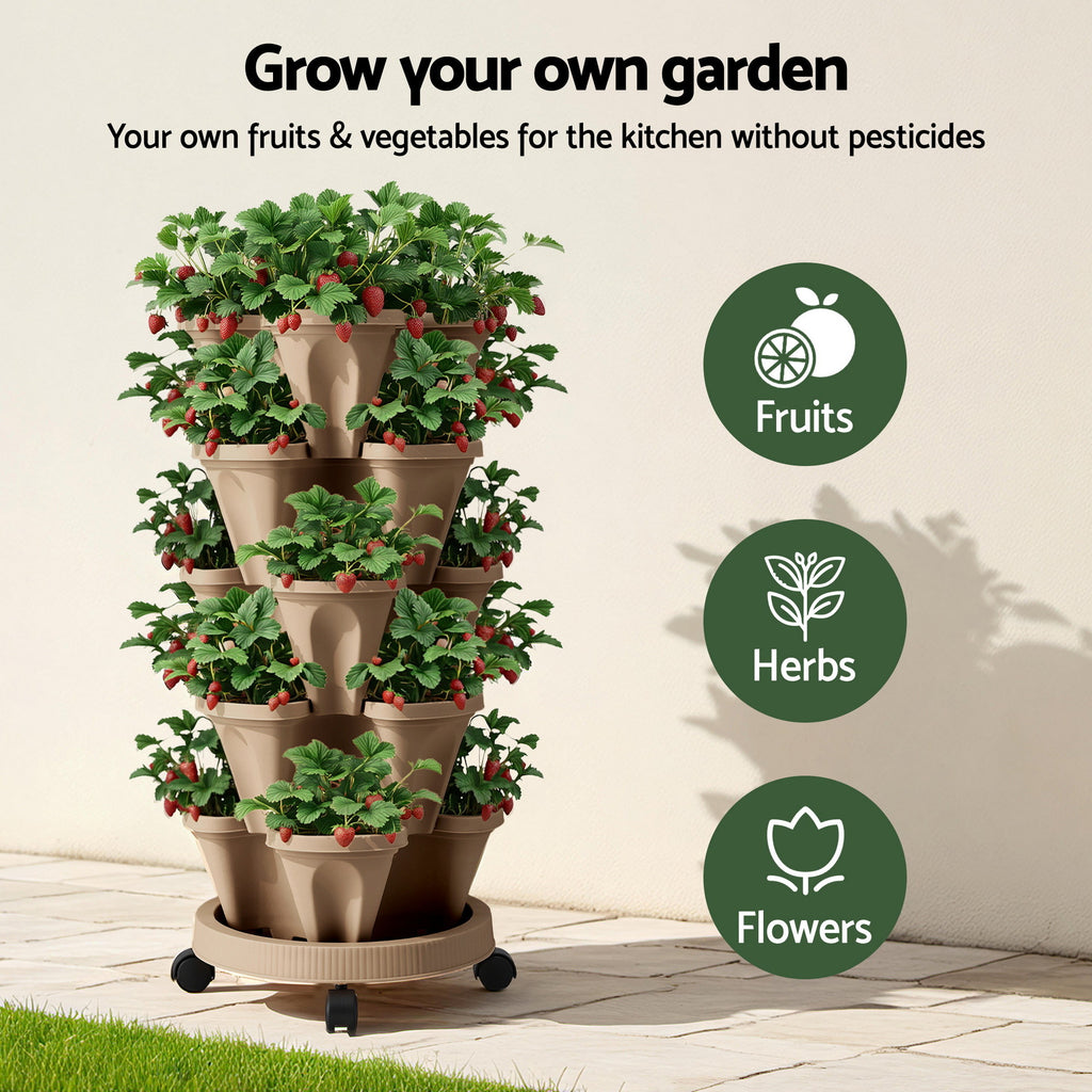 Green Fingers 5-Pot Stackable Strawberry Planter – Tan