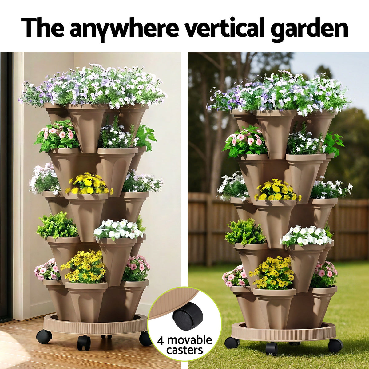 Green Fingers 5-Pot Stackable Strawberry Planter – Tan