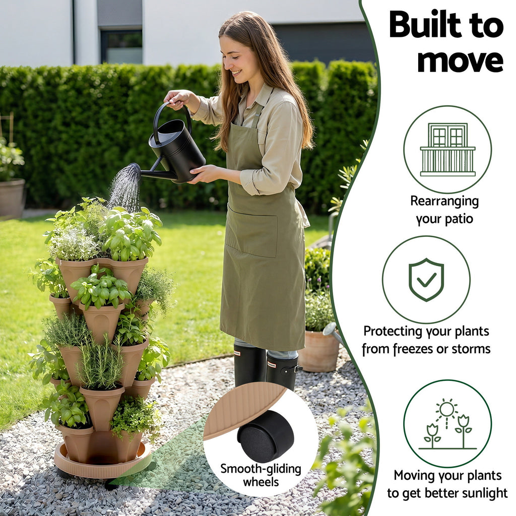 Green Fingers 5-Pot Stackable Strawberry Planter – Tan