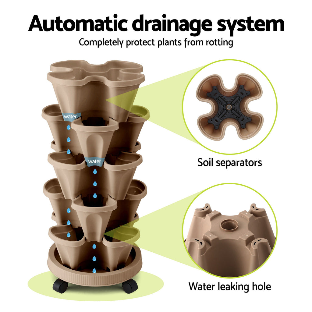 Green Fingers 5-Pot Stackable Strawberry Planter – Tan