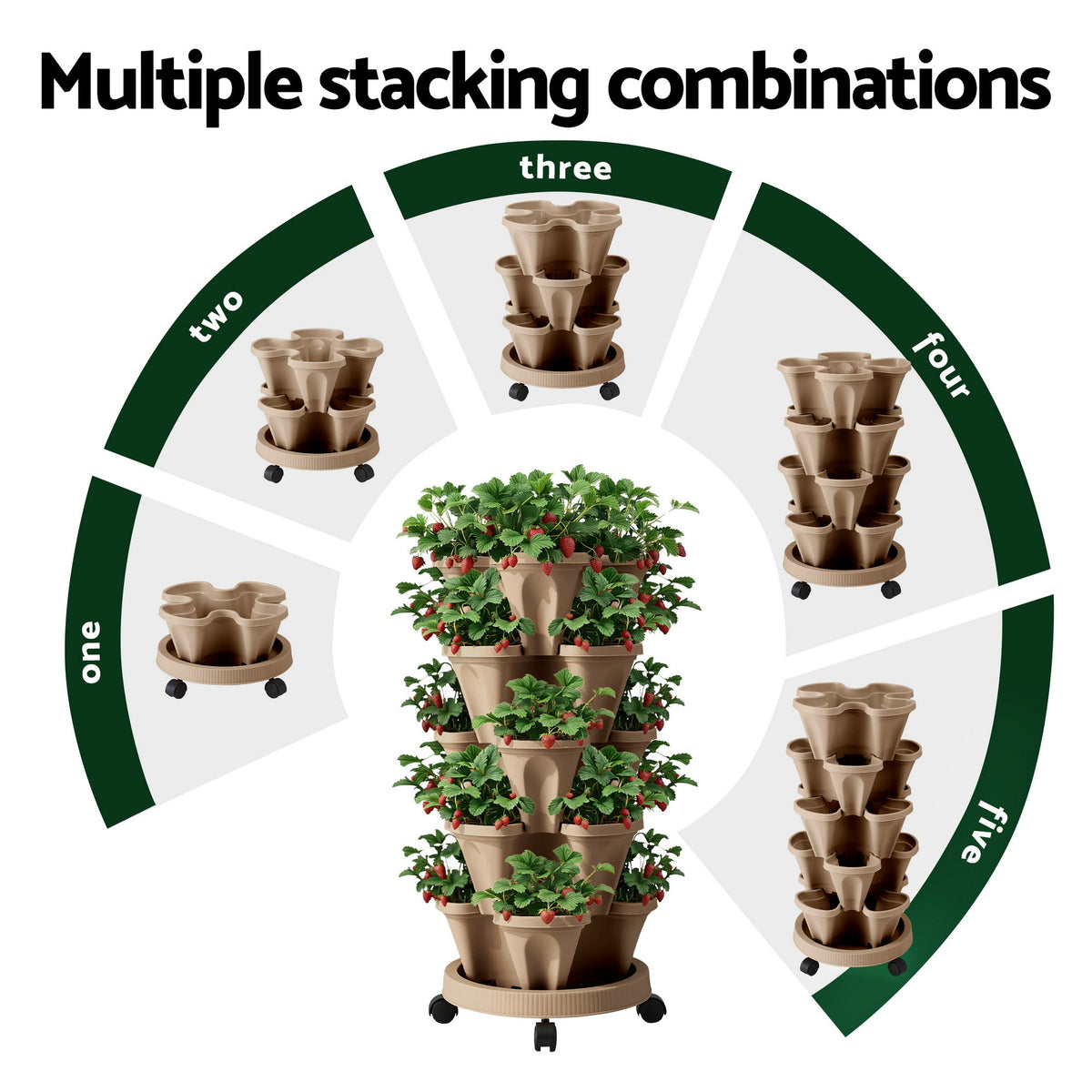 Green Fingers 5-Pot Stackable Strawberry Planter – Tan