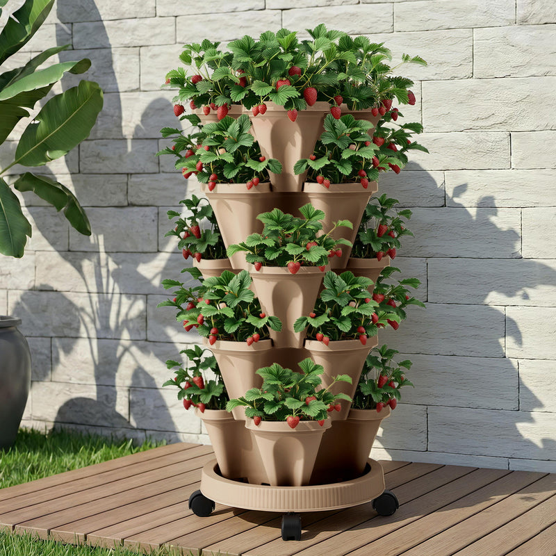 Green Fingers 5-Pot Stackable Strawberry Planter – Tan