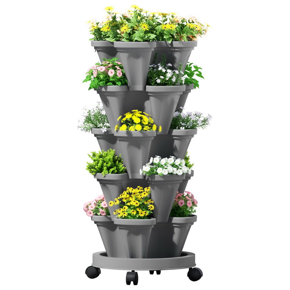 Green Fingers 5-Pot Stackable Strawberry Planter – Grey