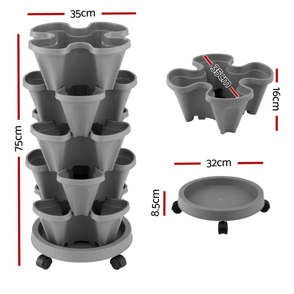 Green Fingers 5-Pot Stackable Strawberry Planter – Grey