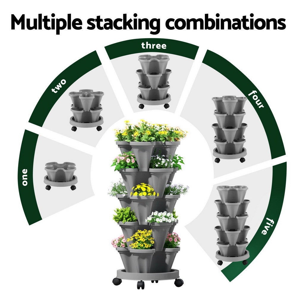 Green Fingers 5-Pot Stackable Strawberry Planter – Grey
