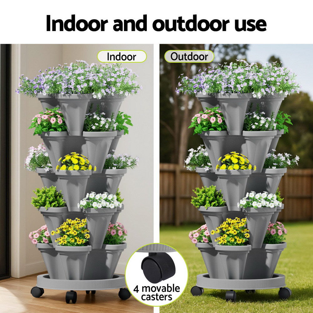 Green Fingers 5-Pot Stackable Strawberry Planter – Grey