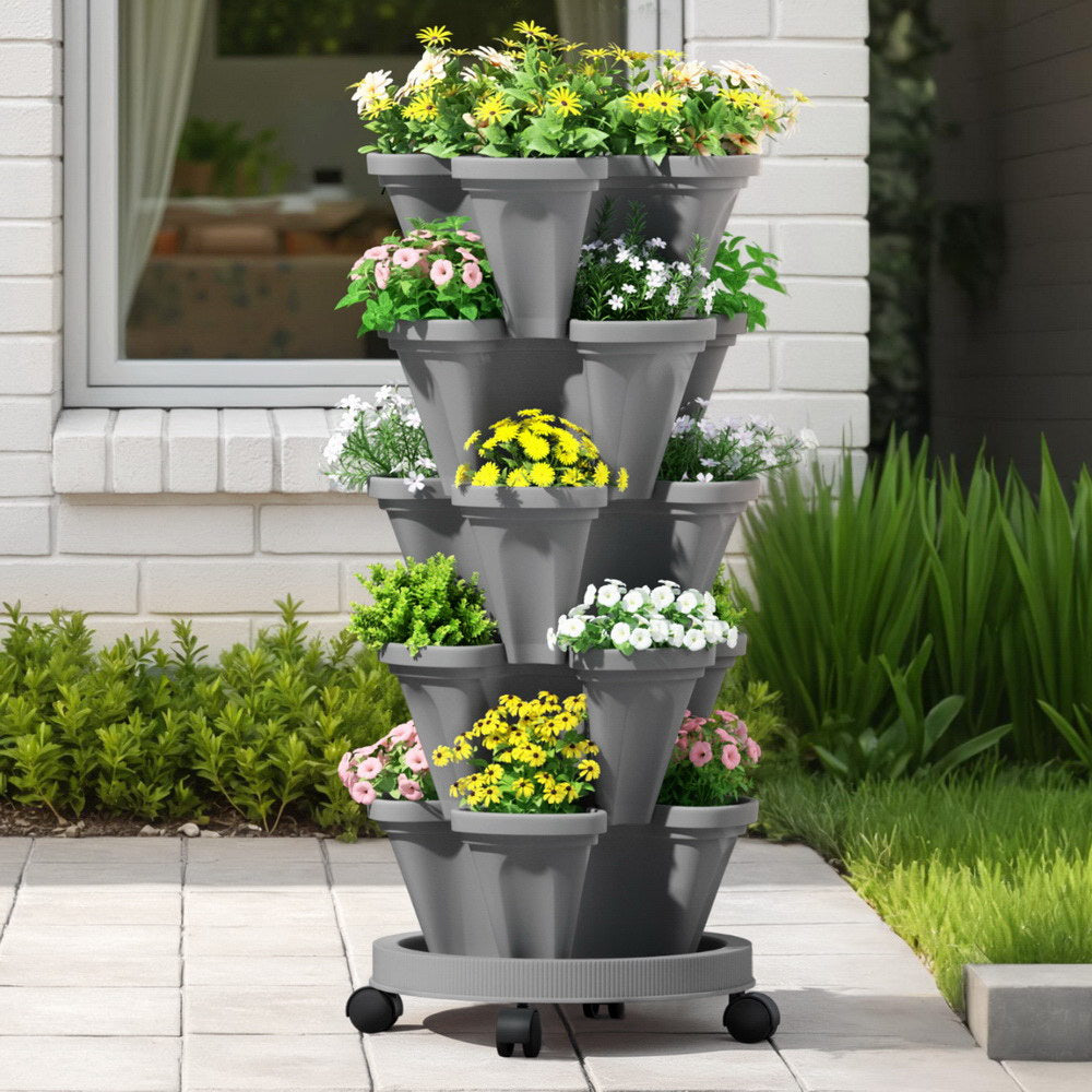 Green Fingers 5-Pot Stackable Strawberry Planter – Grey