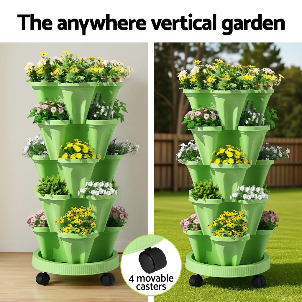 Green Fingers 5-Pot Stackable Strawberry Planter – Light Green
