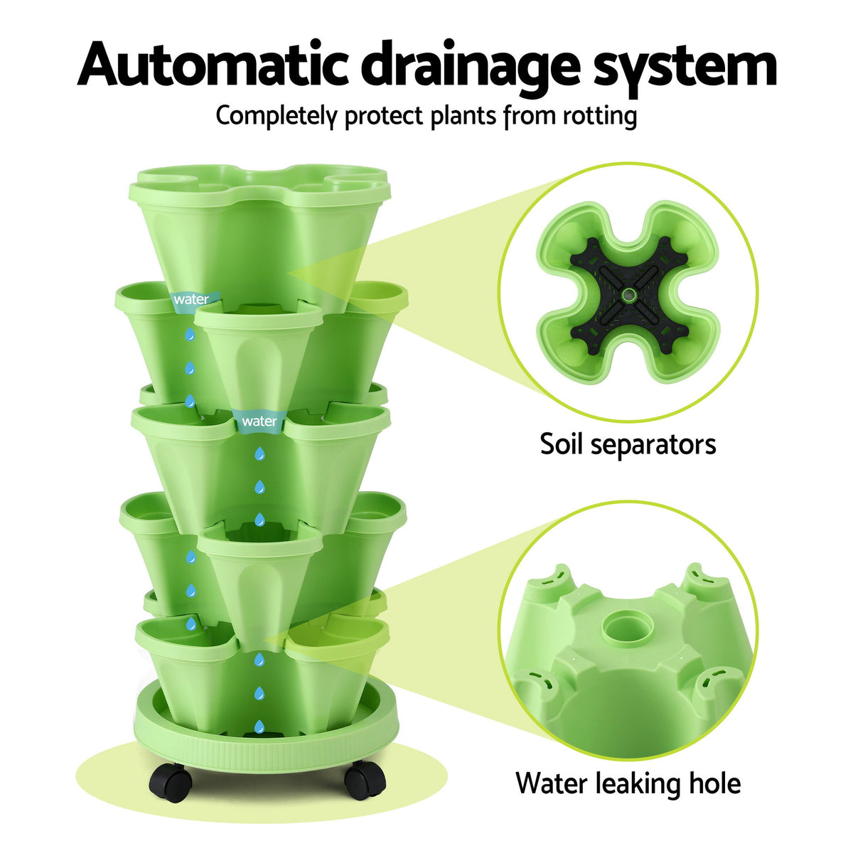 Green Fingers 5-Pot Stackable Strawberry Planter – Light Green
