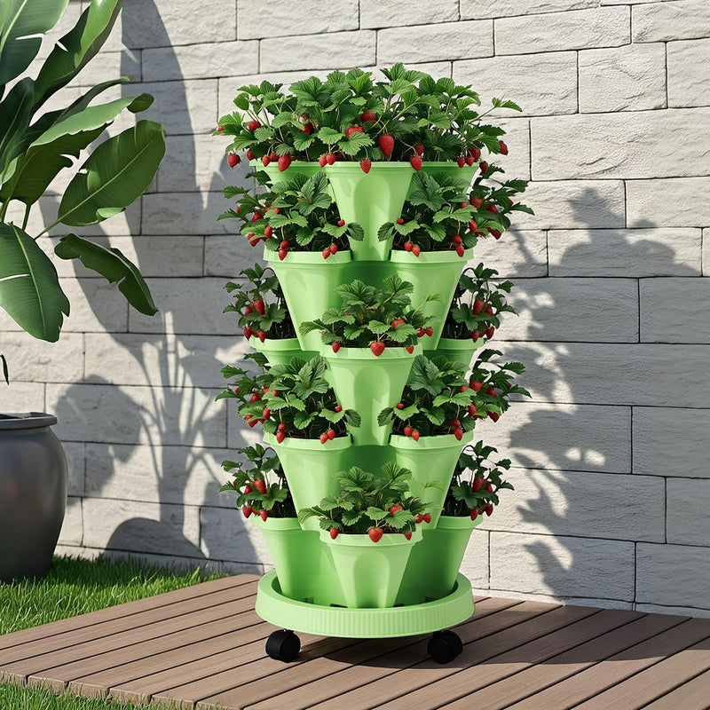 Green Fingers 5-Pot Stackable Strawberry Planter – Light Green