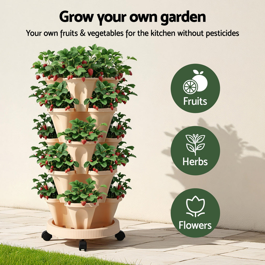 Green Fingers 5-Pot Stackable Strawberry Planter – Beige