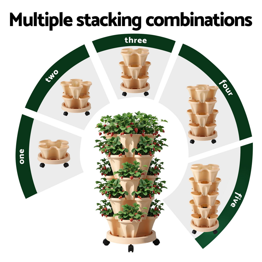 Green Fingers 5-Pot Stackable Strawberry Planter – Beige