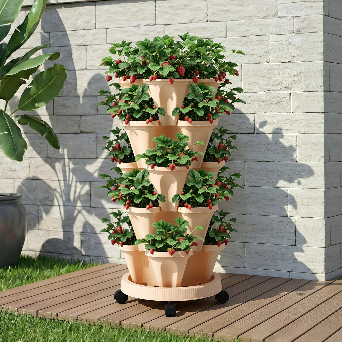 Green Fingers 5-Pot Stackable Strawberry Planter – Beige