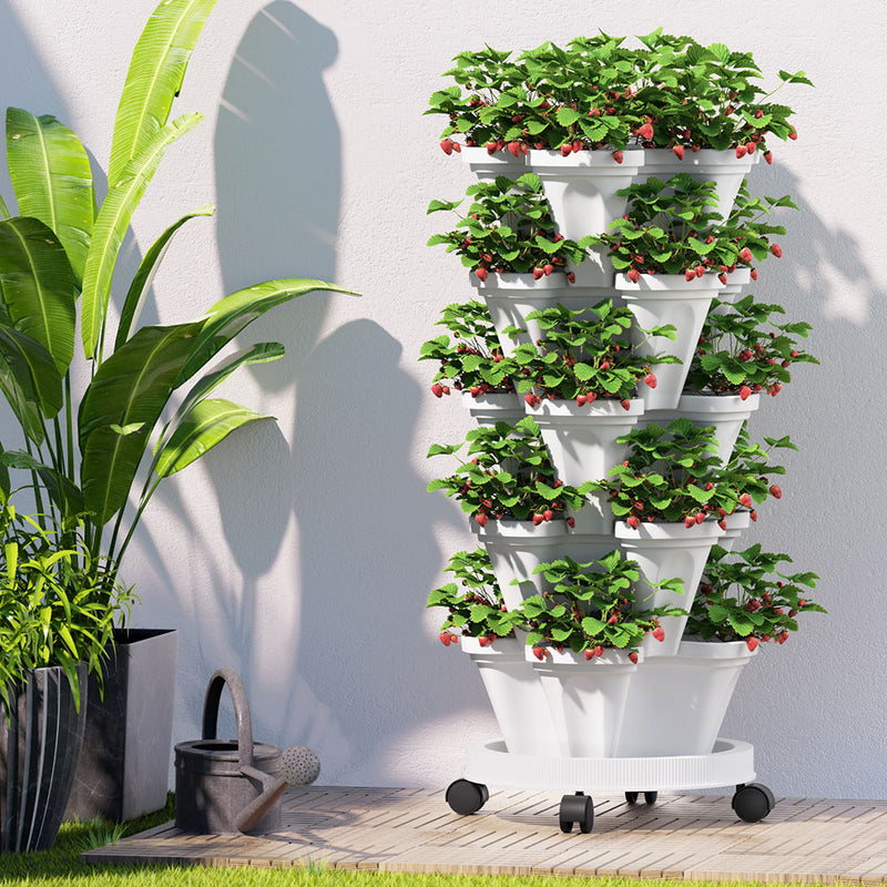 Green Fingers 5-Pot Stackable Strawberry Planter – White