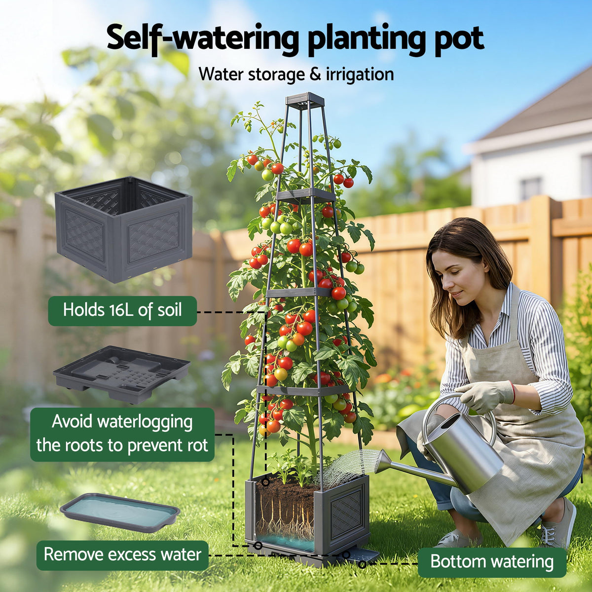Green Fingers Self-Watering Tomato Planter with Trellis, 140 cm