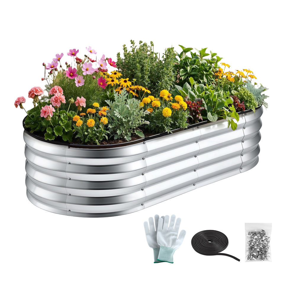 Green Fingers Galvanised Oval Raised Garden Bed 120 x 60 x 30 cm