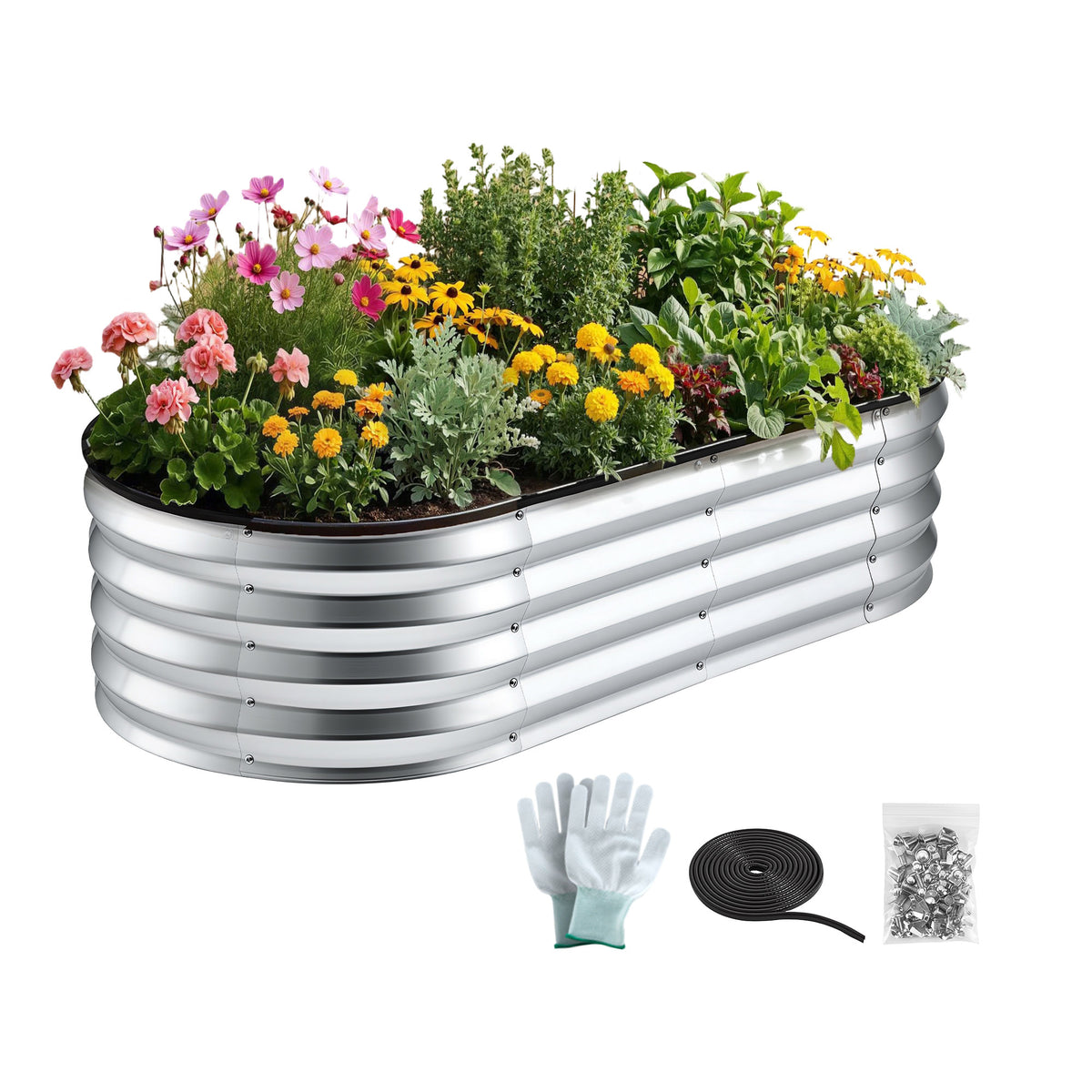 Green Fingers Galvanised Oval Raised Garden Bed 120 x 60 x 30 cm