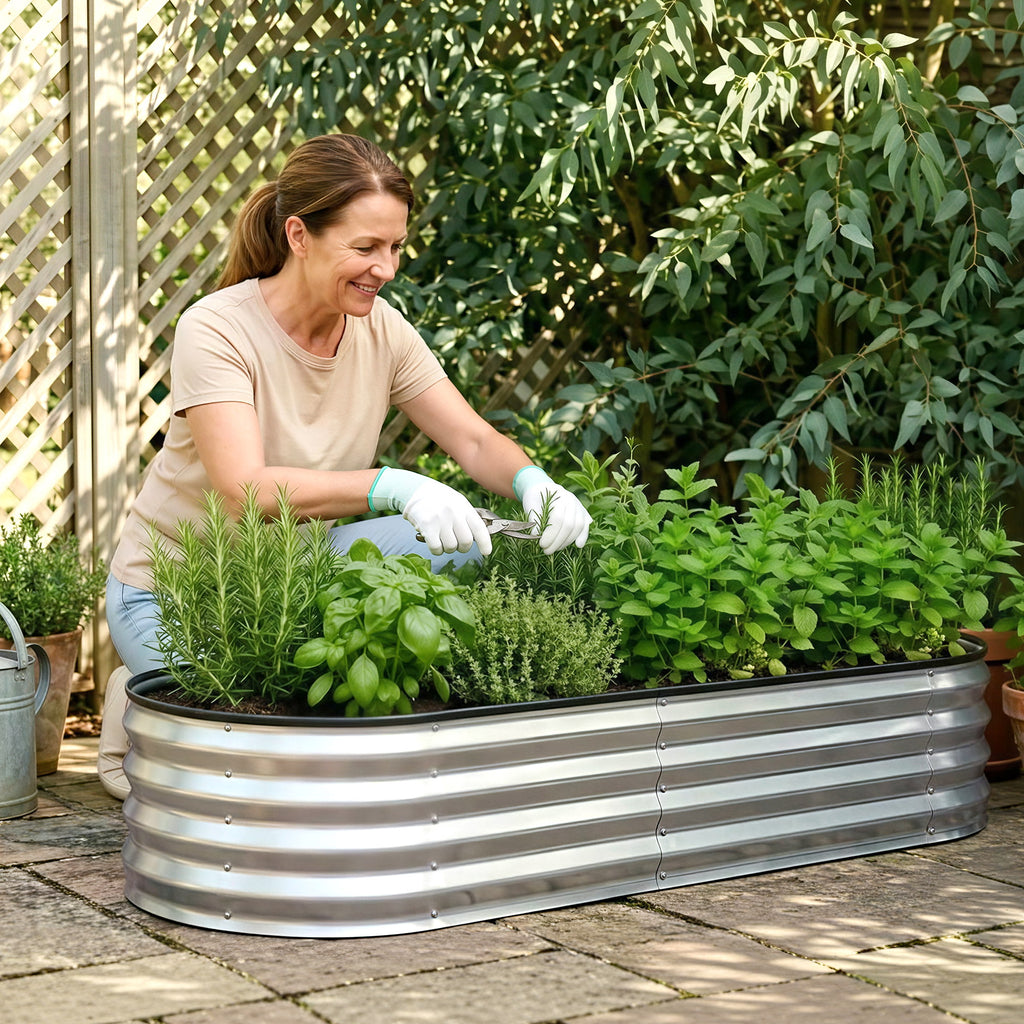 Green Fingers Galvanised Oval Raised Garden Bed 120 x 60 x 30 cm