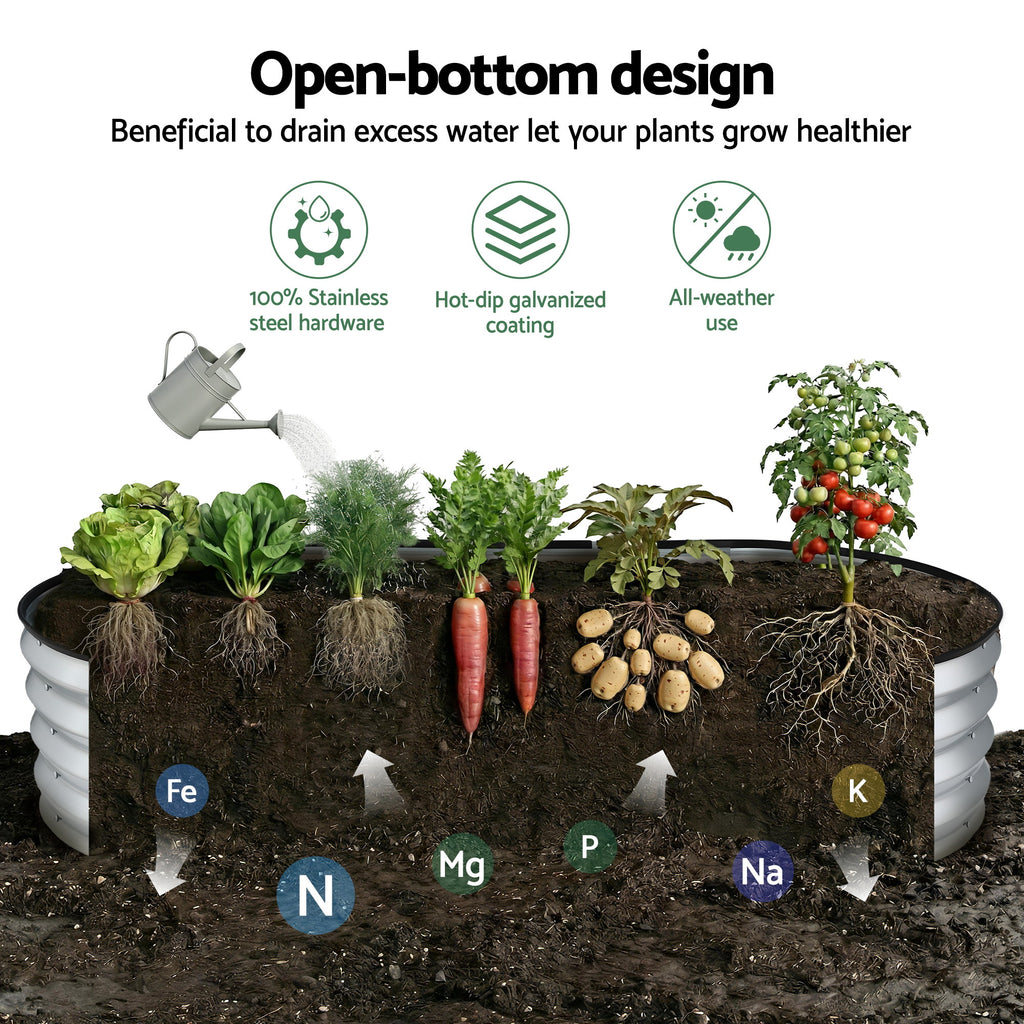 Green Fingers Galvanised Oval Raised Garden Bed 120 x 60 x 30 cm