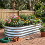 Green Fingers Galvanised Oval Raised Garden Bed 120 x 60 x 30 cm