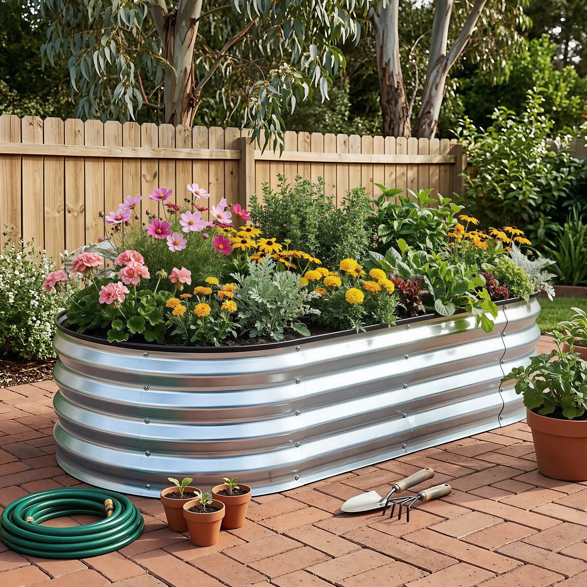 Green Fingers Galvanised Oval Raised Garden Bed 120 x 60 x 30 cm