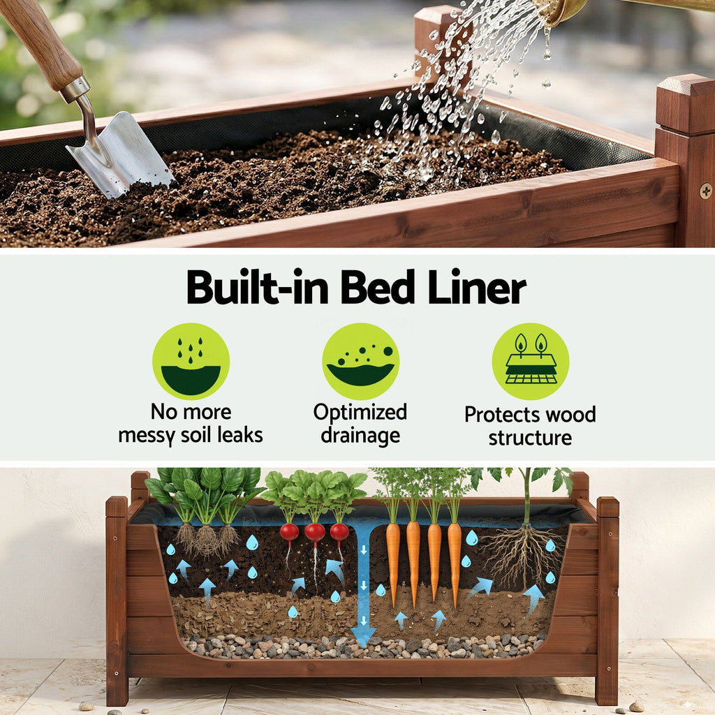 Green Fingers Wooden Raised Garden Bed 90 x 30 x 33 cm – Brown
