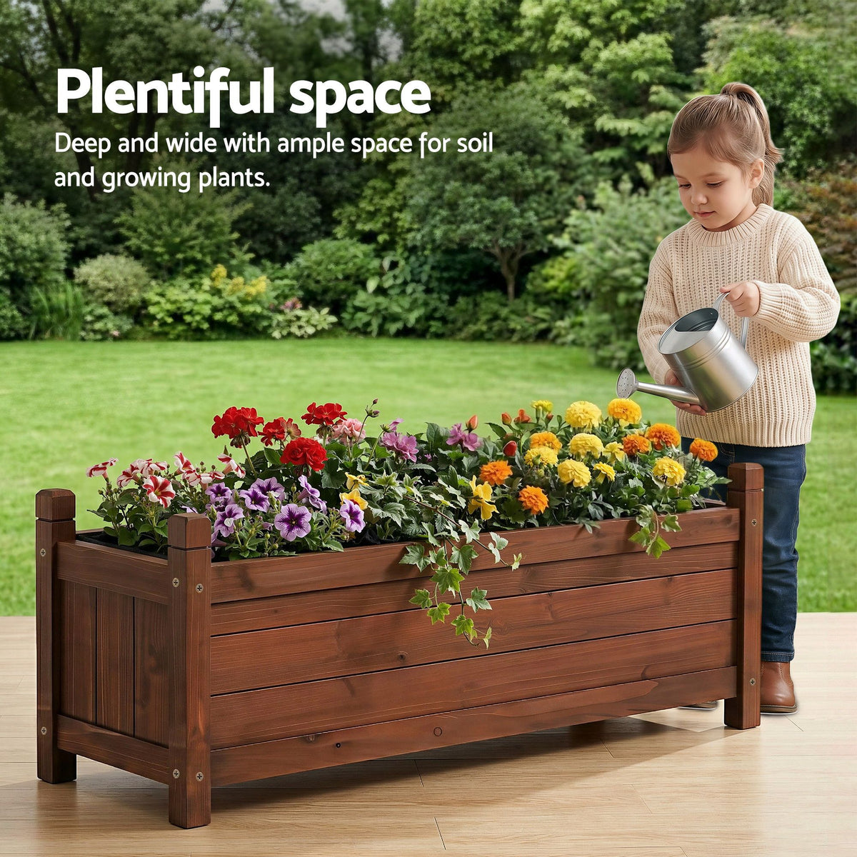 Green Fingers Wooden Raised Garden Bed 90 x 30 x 33 cm – Brown