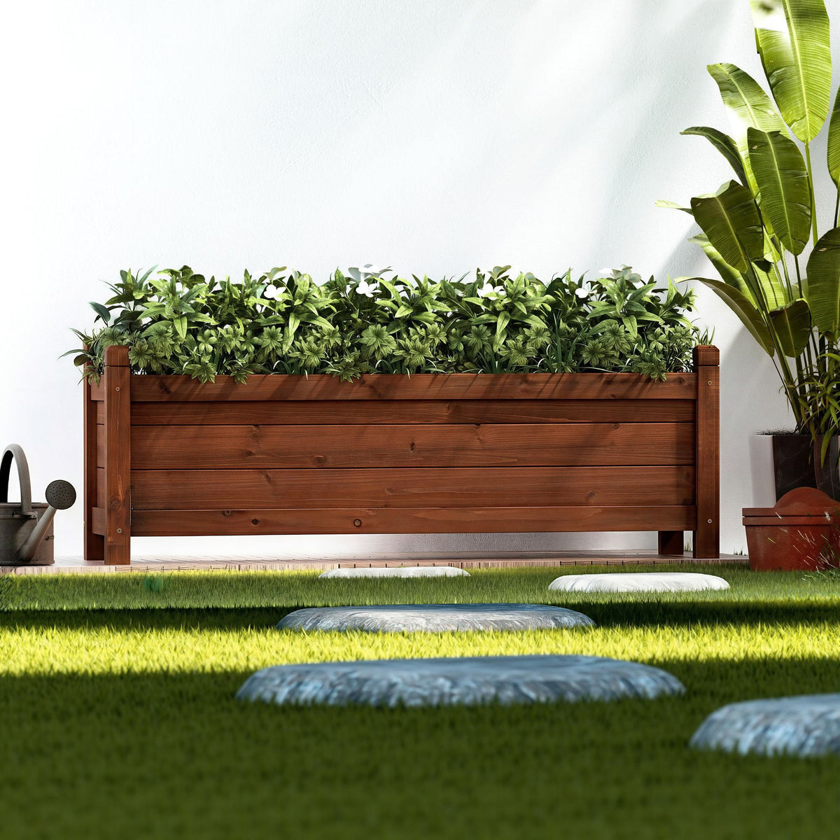 Green Fingers Wooden Raised Garden Bed 90 x 30 x 33 cm – Brown