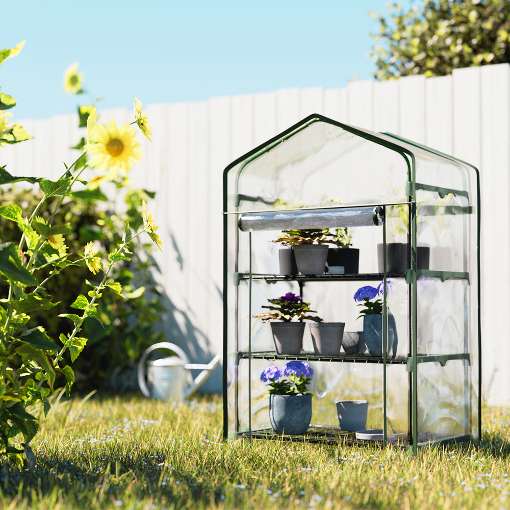 Green Fingers 3-Tier Mini Greenhouse 128 cm – Clear PVC
