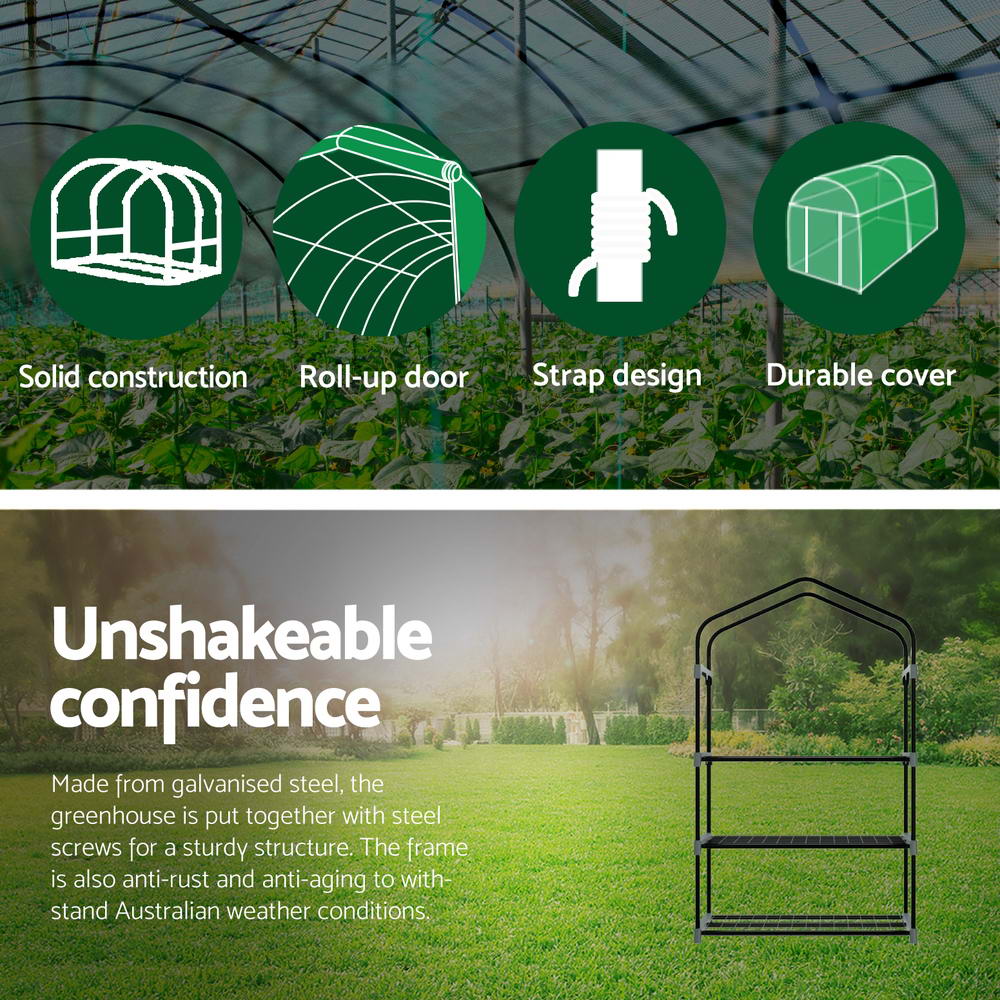 Green Fingers 3-Tier Mini Greenhouse 128 cm – Clear PVC