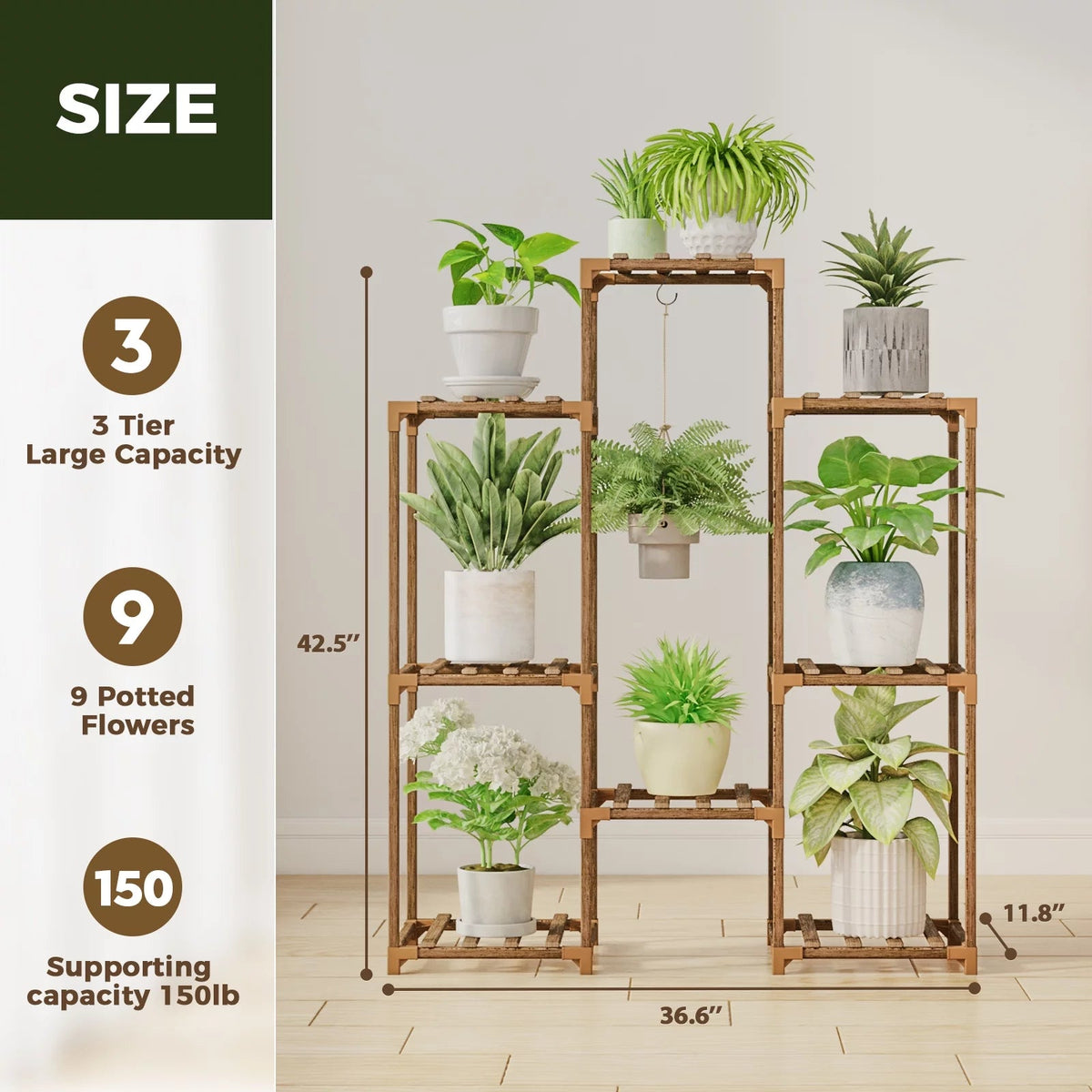 Tiered wooden plant stand for 8 pots – view 9