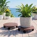 Gardeon Round Plant Caddy with Lockable Wheels, 2 Pack – Brown