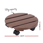 Gardeon Round Plant Caddy with Lockable Wheels, 2 Pack – Brown