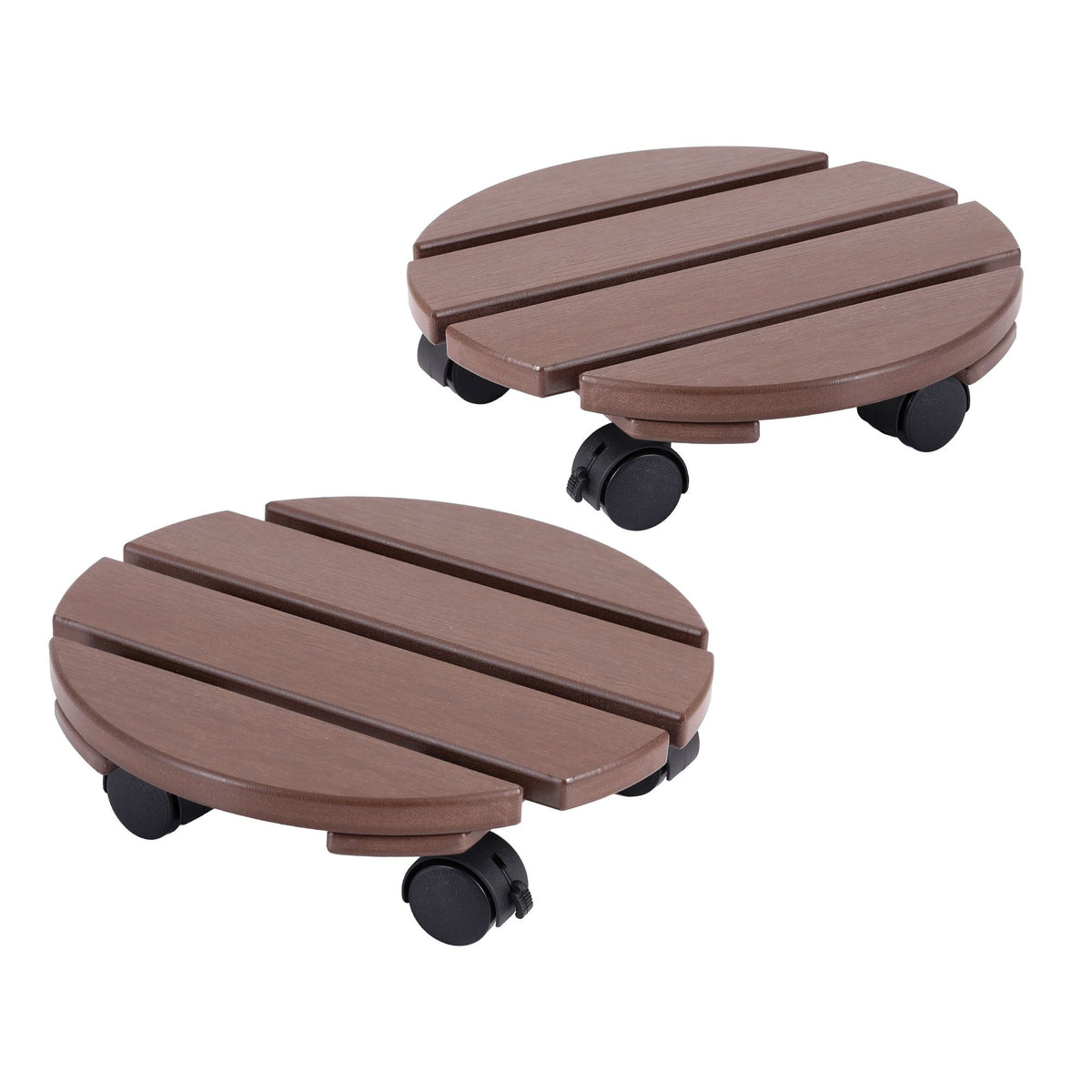 Gardeon Round Plant Caddy with Lockable Wheels, 2 Pack – Brown