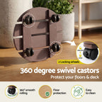 Gardeon Round Plant Caddy with Lockable Wheels, 2 Pack – Brown
