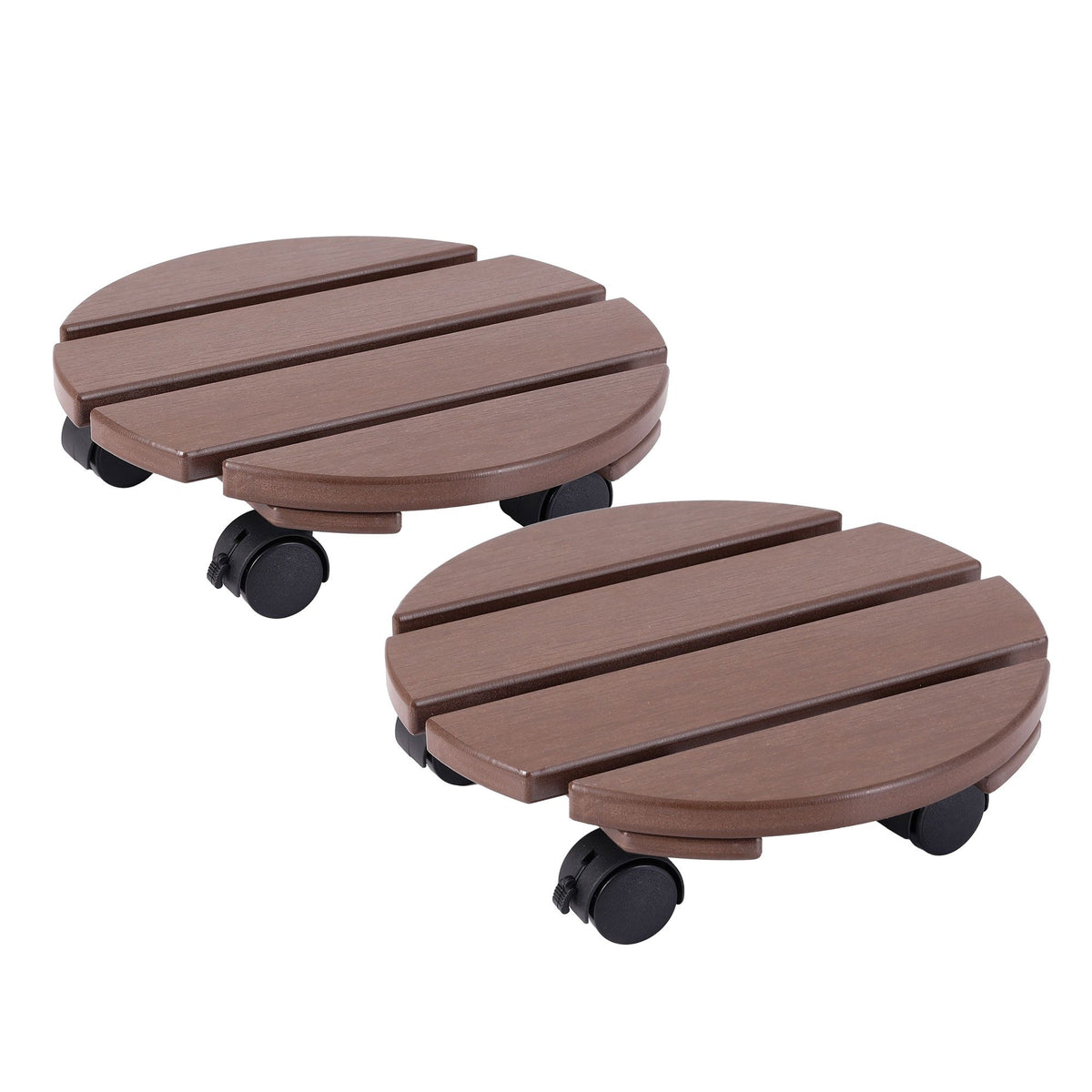 Gardeon Round Plant Caddy with Lockable Wheels, 2 Pack – Brown