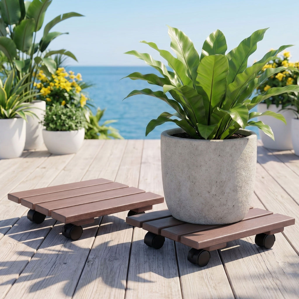 Gardeon Square Plant Caddy with Lockable Wheels, 2 Pack – Brown