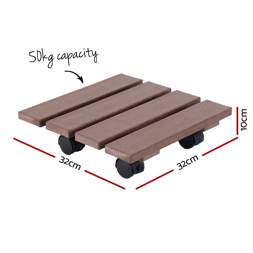 Gardeon Square Plant Caddy with Lockable Wheels, 2 Pack – Brown