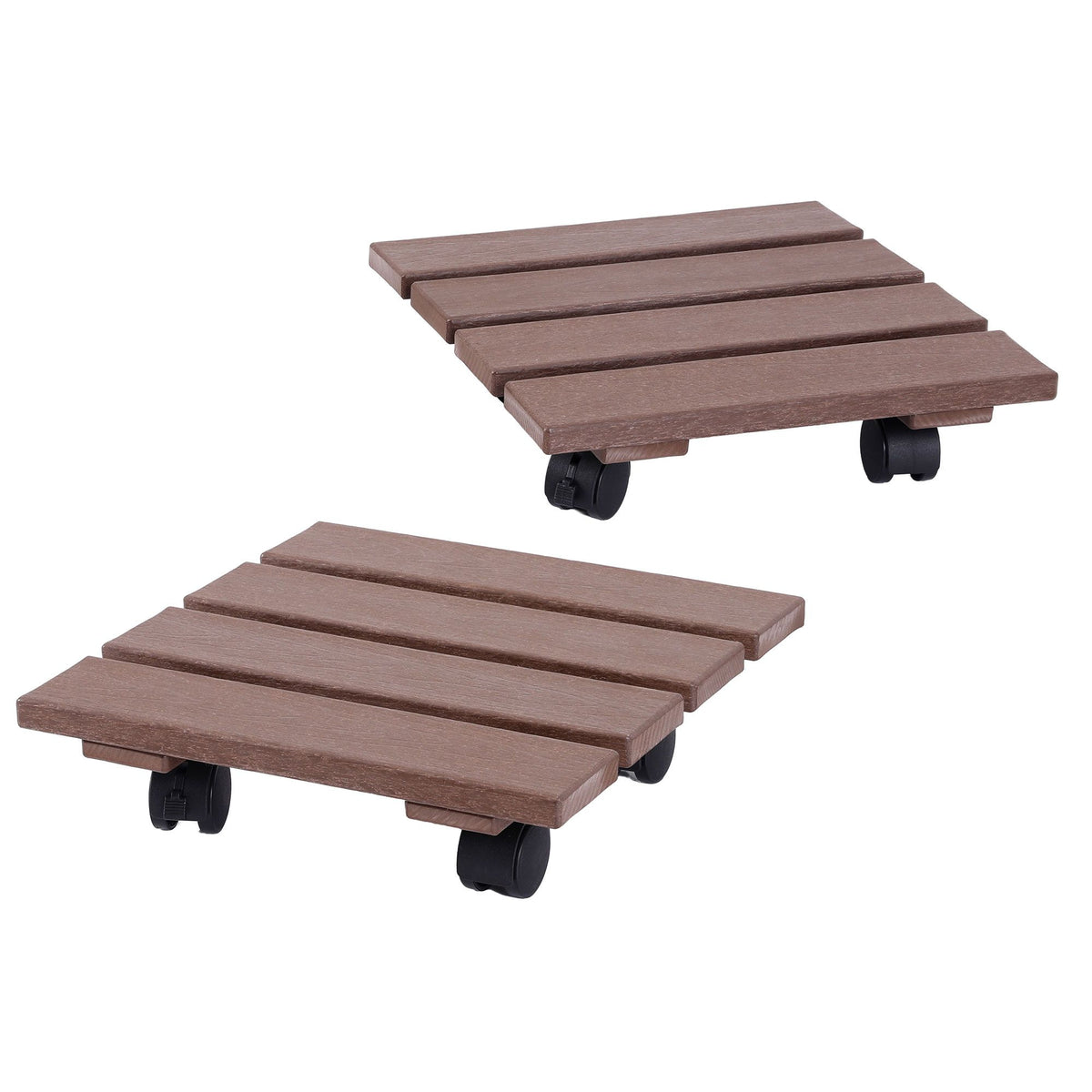 Gardeon Square Plant Caddy with Lockable Wheels, 2 Pack – Brown