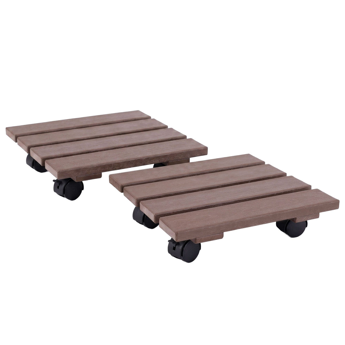 Gardeon Square Plant Caddy with Lockable Wheels, 2 Pack – Brown