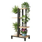 Artiss 4-Tier Metal and Wood Plant Stand, 75 cm – Black and Oak