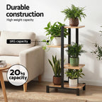 Artiss 4-Tier Metal and Wood Plant Stand, 75 cm – Black and Oak