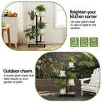 Artiss 4-Tier Metal and Wood Plant Stand, 75 cm – Black and Oak