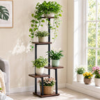 Artiss 5-Tier Metal and Wood Plant Stand, 101 cm – Brown