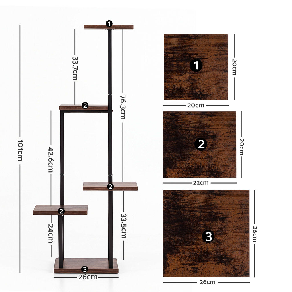 Artiss 5-Tier Metal and Wood Plant Stand, 101 cm – Brown